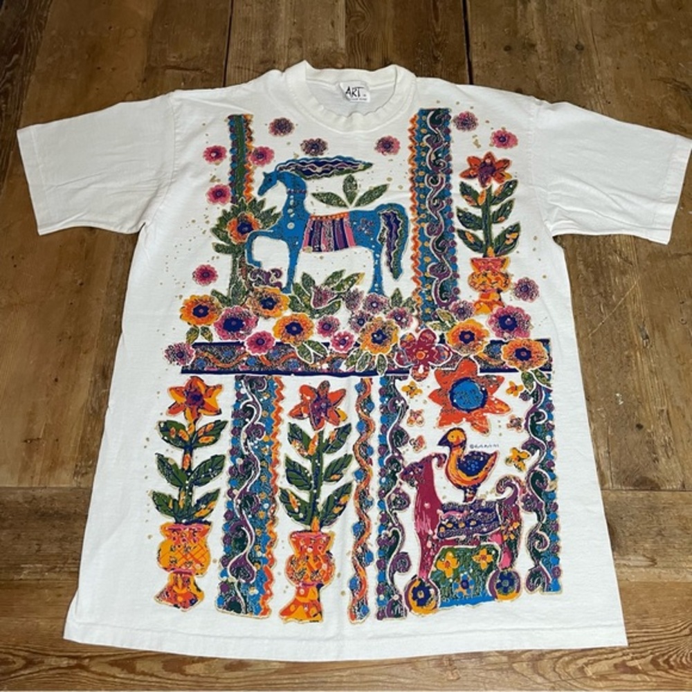 Vintage Art Tee Design Zone T-Shirt Horse Equestrian Floral